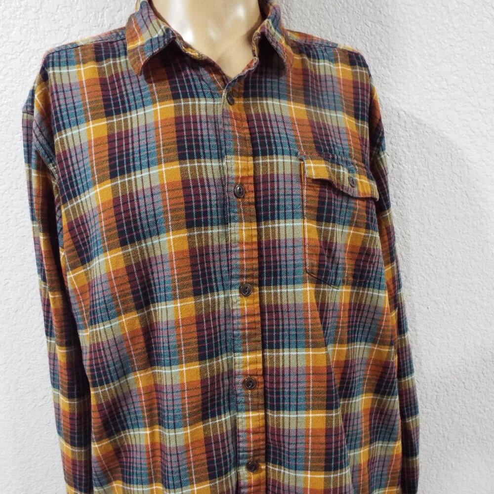 Patagonia Lightweight Fjord Flannel Men's Brown Blue Plaid Organic Cotton Sz XL